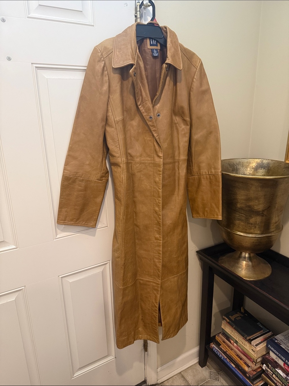 GAP Women's Tan Leather Long Trench Coat XL